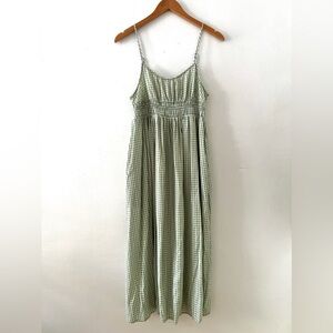 Treasure & Bond Sage and White Gingham Dress Empire waist Babydoll